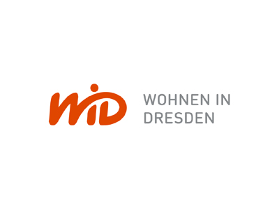 Logo WiD in Orange mit Text: Wohnen in Dresden Logo WiD in Orange mit Text: Wohnen in Dresden